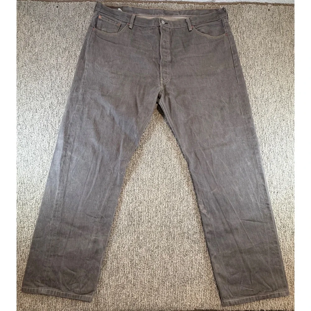 Levis 501 Jeans Men 46x34 Gray Original Fit Straight Distressed Button Fly Denim